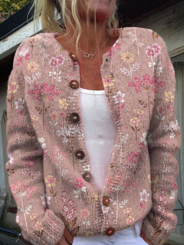 Norielle květovaný pletený cardigan zelený na knoflíky