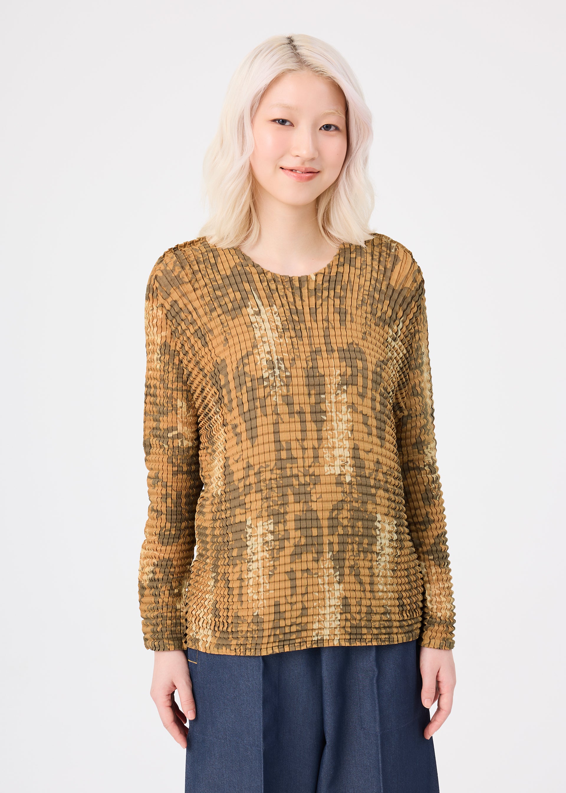 Issey Miyake Leaf Pleats Shirt top zelený