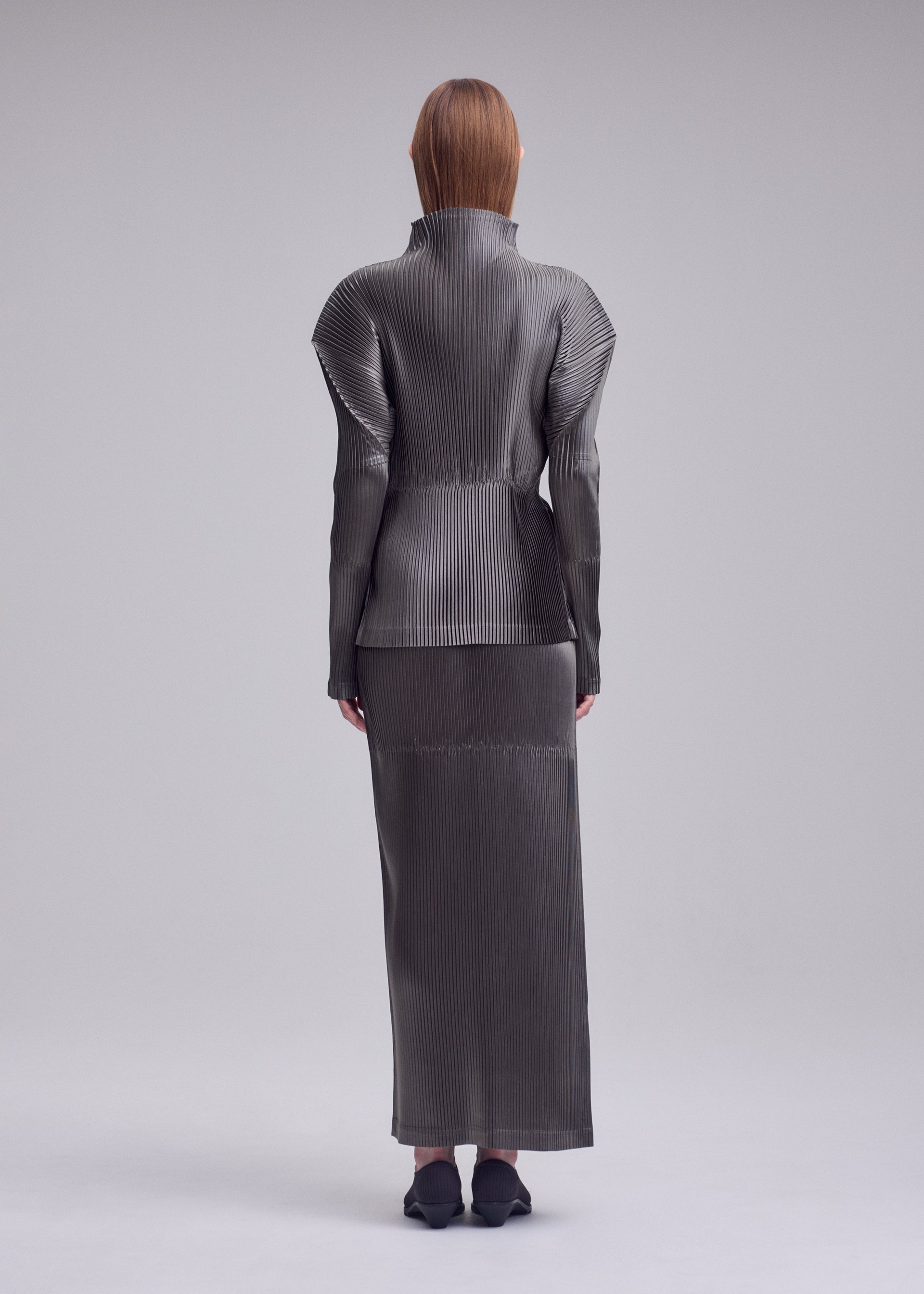Issey Miyake Glossed Panels Pleats sukně šedá vel. 1 lesklá