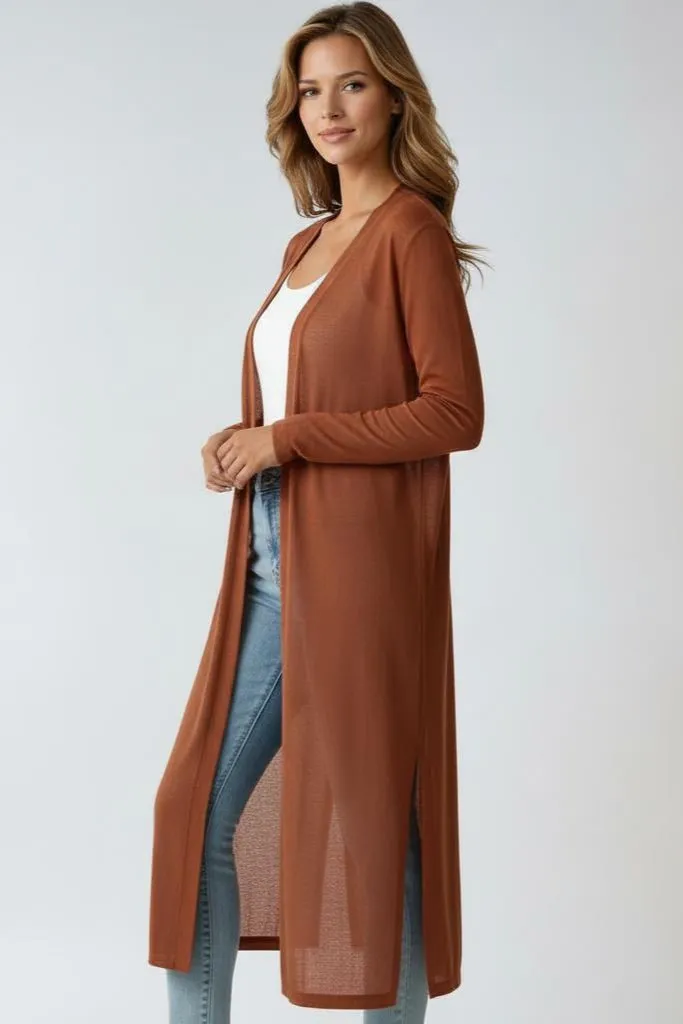 Norielle hnědý dámský dlouhý cardigan bez zapínání