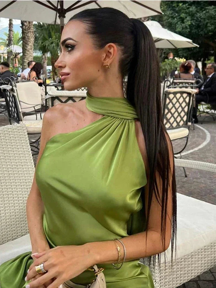 Norielle saténové dlouhé šaty se šálou žluté