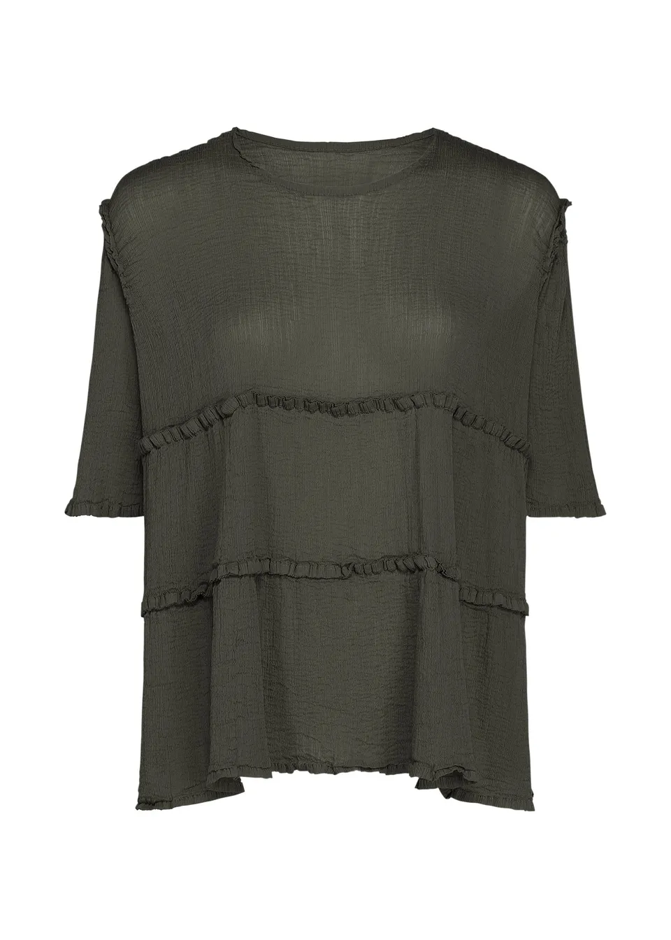 Issey Miyake Flare See-Through Crepe top charcoal krátký rukáv