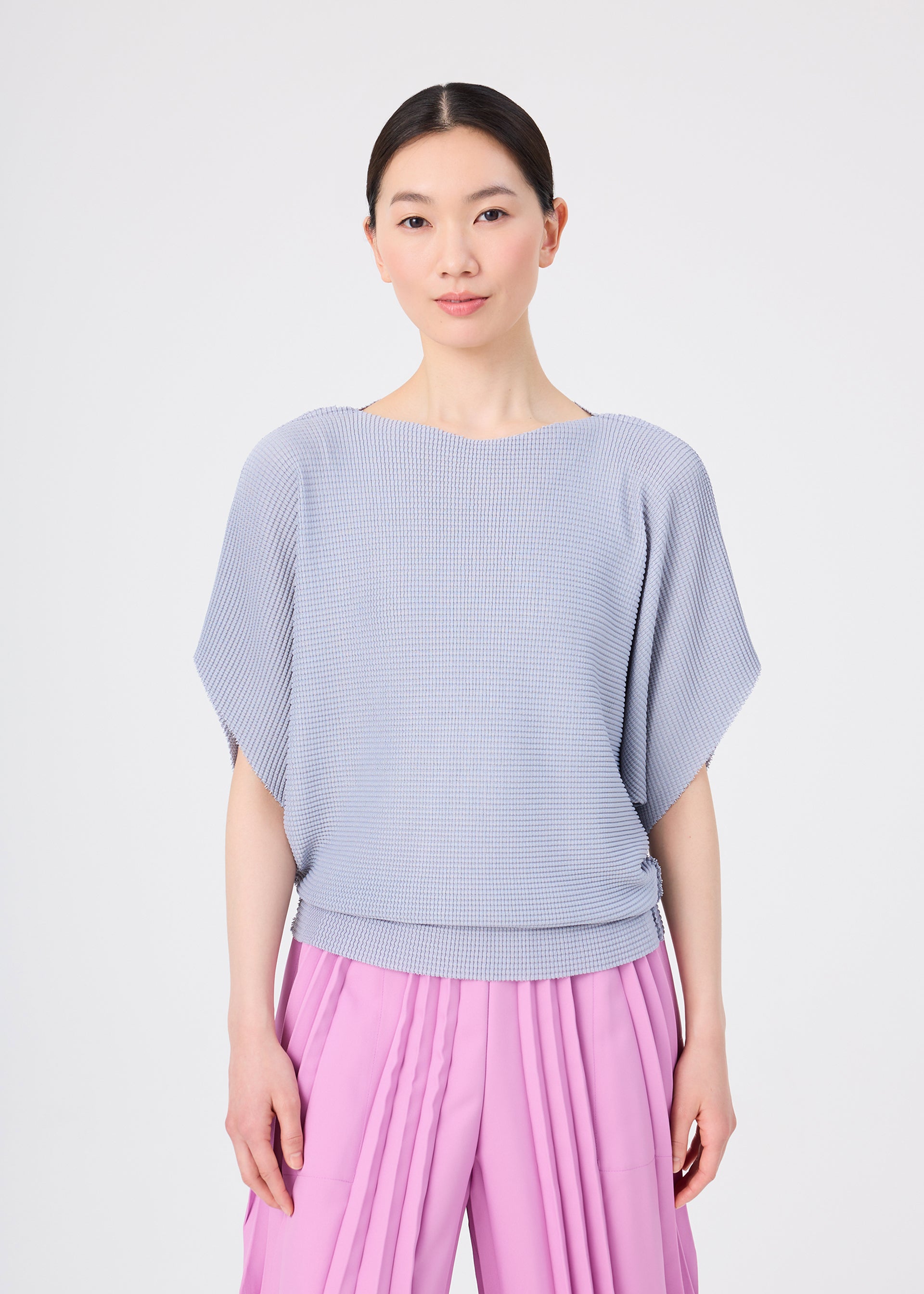 me Issey Miyake Tower Knit top šedý stretch plisé