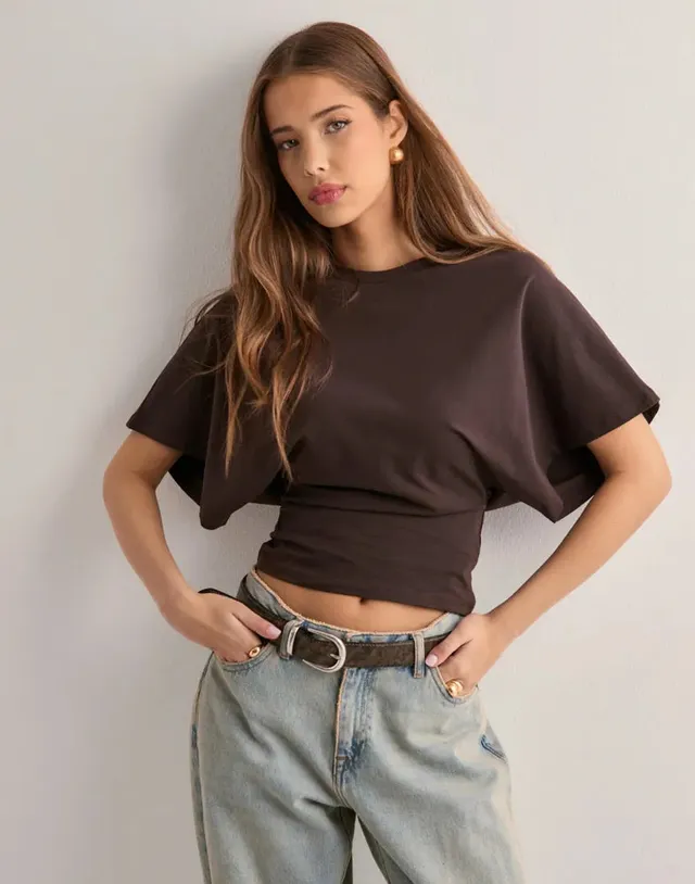 Norielle oversize tričko se širokými rukávy hnědé volný střih