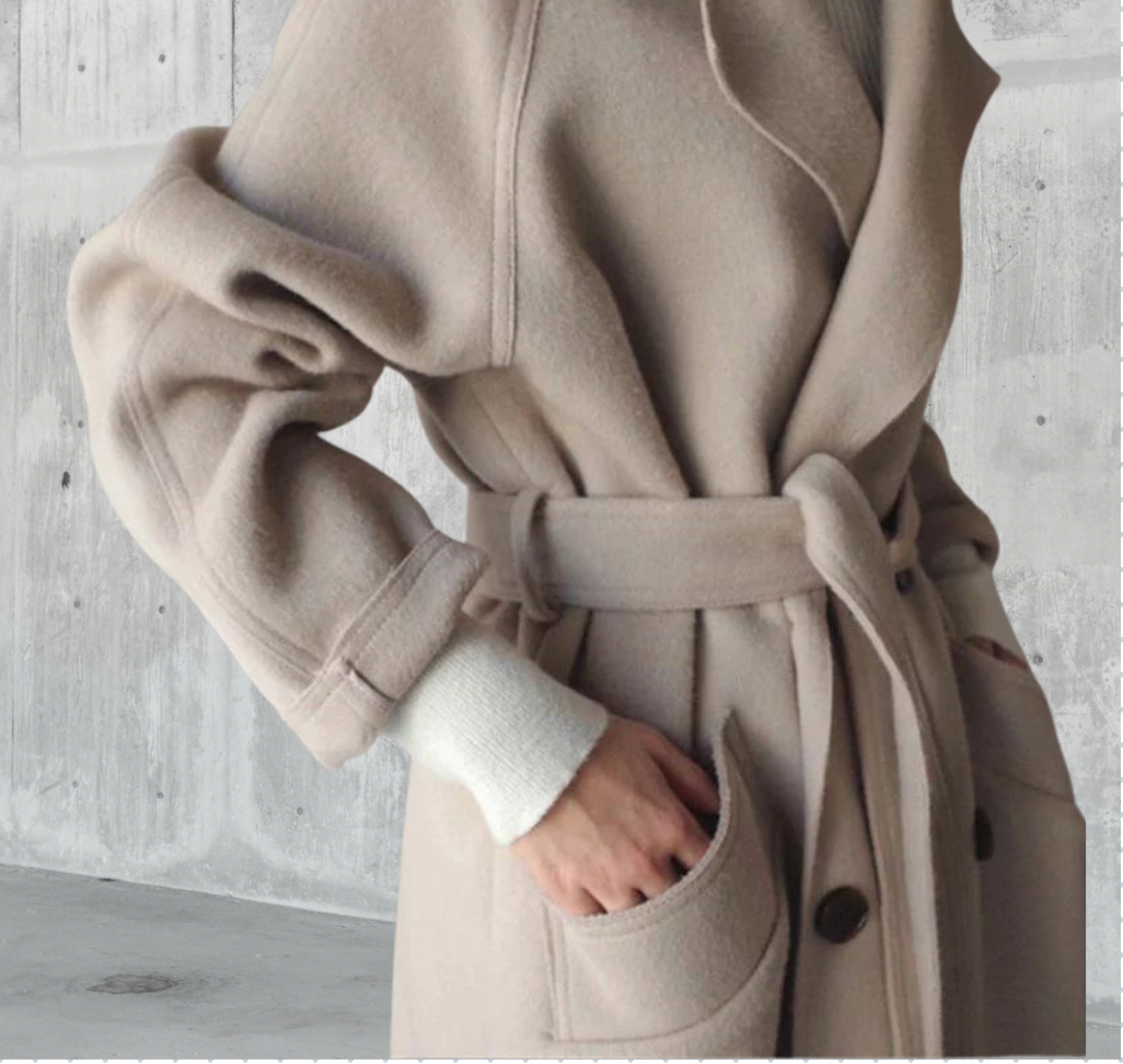 Norielle dlouhý oversize kabát s páskem béžový