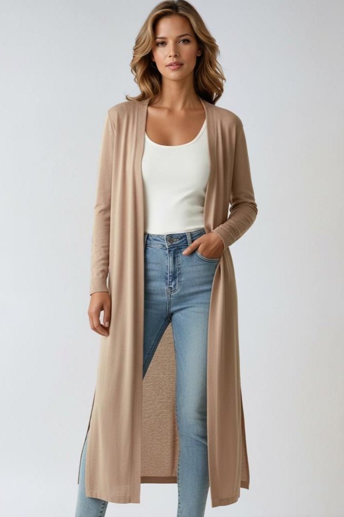 Norielle hnědý dámský dlouhý cardigan bez zapínání