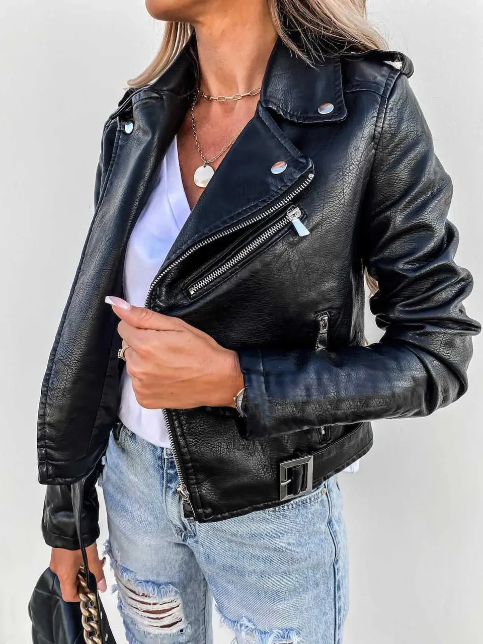 Norielle biker křivák bunda z eko kůže černá krátká