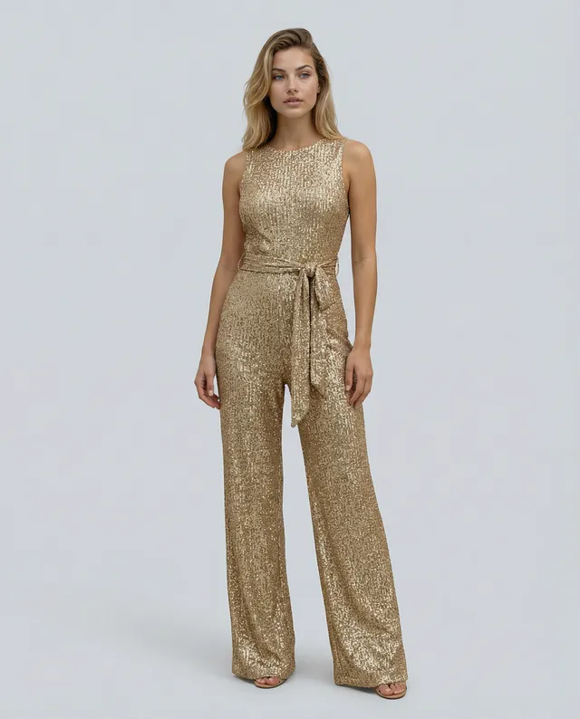 Norielle overal dámský flitrový jumpsuit zlatá M