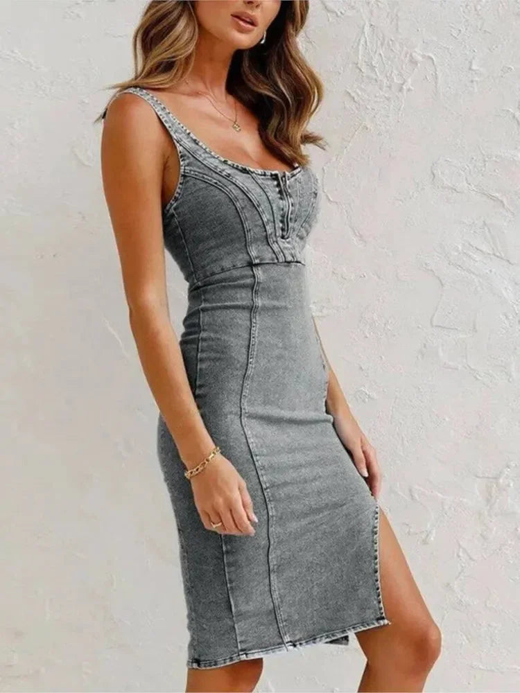 Norielle midi šaty bez rukávů denim modrá