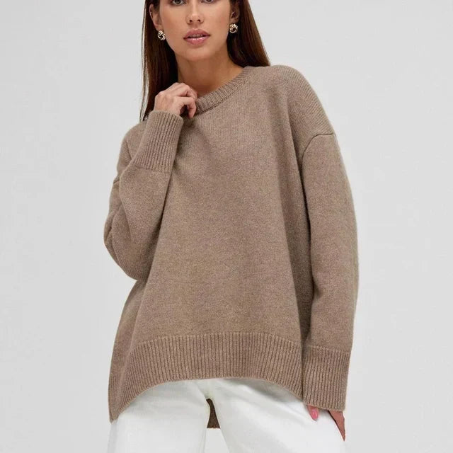 Norielle oversize pletený svetr s kulatým výstřihem béžový