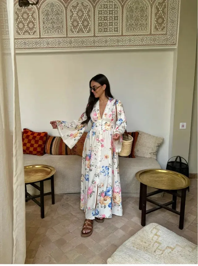 Norielle kimono maxi šaty bílá květované