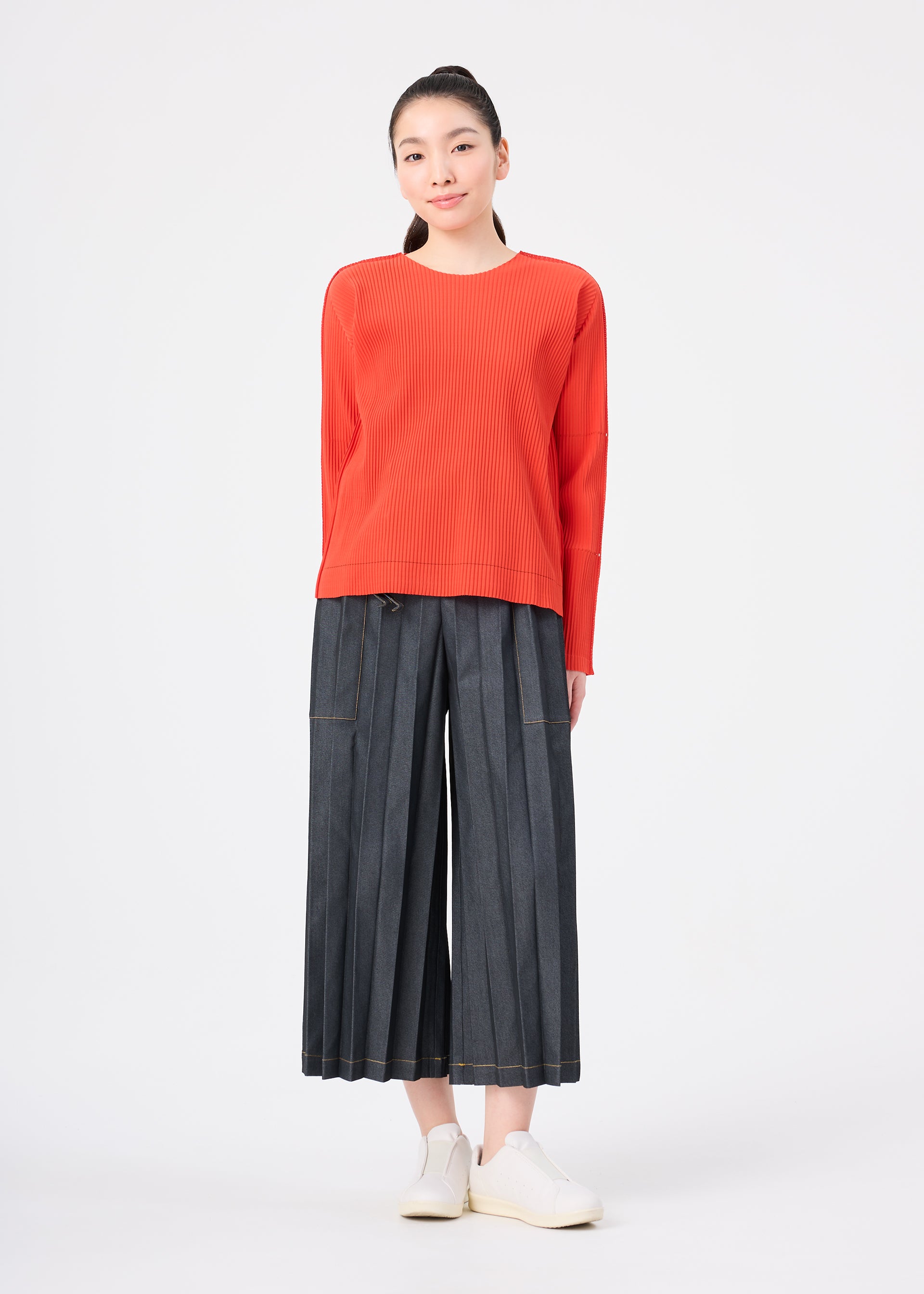 me Issey Miyake Denim Pleats kalhoty indigo denim