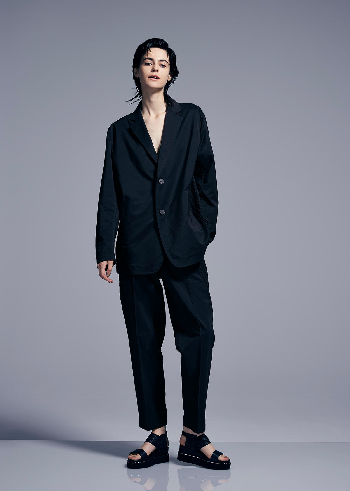 Issey Miyake TYPE-S Basics kalhoty černé tapered stretch