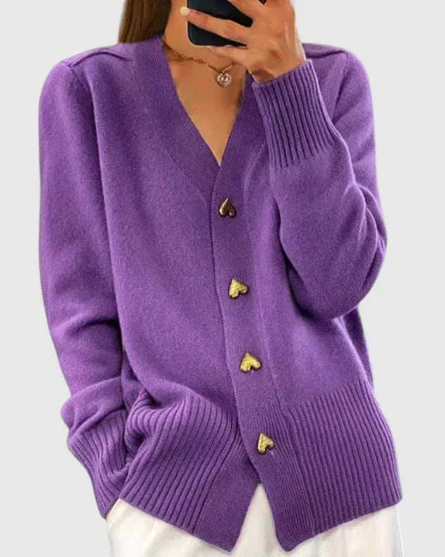Norielle V-neck Heart kardigan růžový žebrovaný