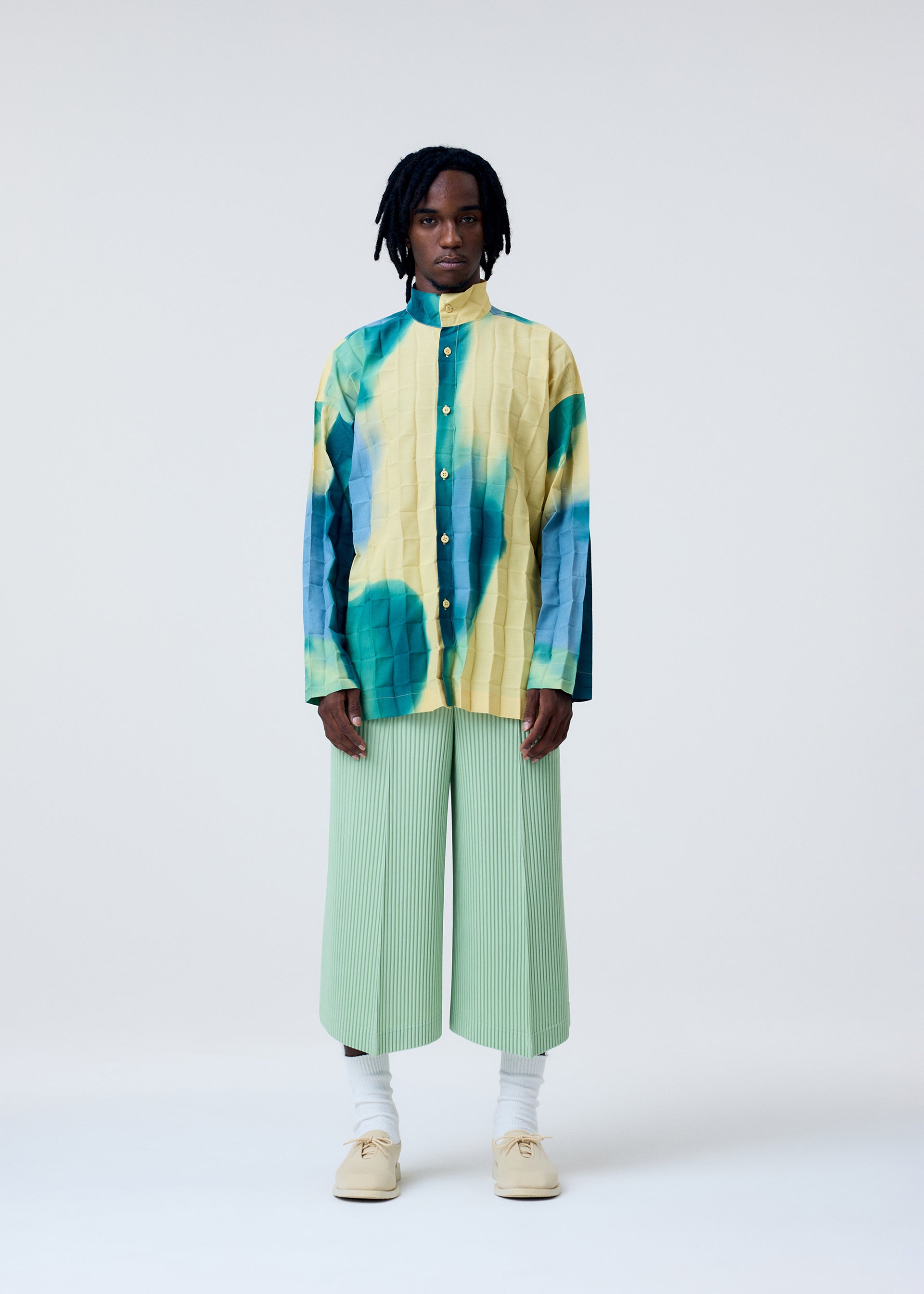 Issey Miyake Dawn Edge košile pánská šedá stojáček