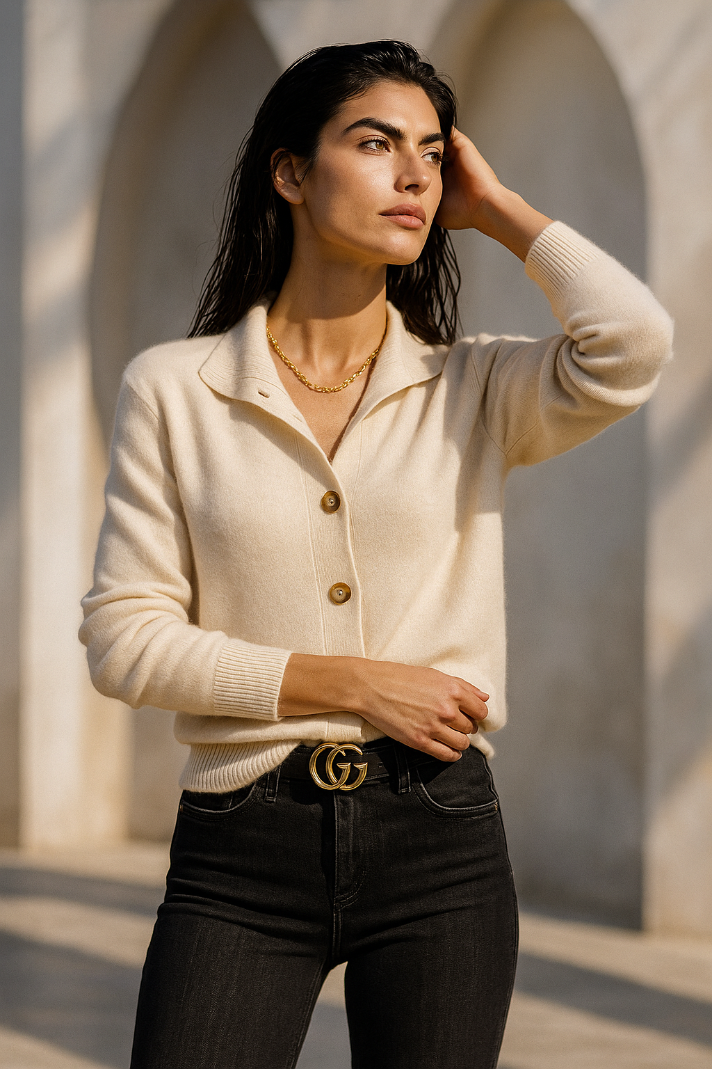 Norielle dámský cardigan s výstřihem camel