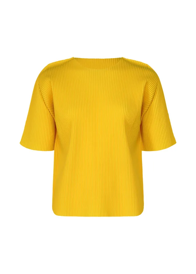 Issey Miyake Round Pleats top žlutý plisovaný krátký rukáv