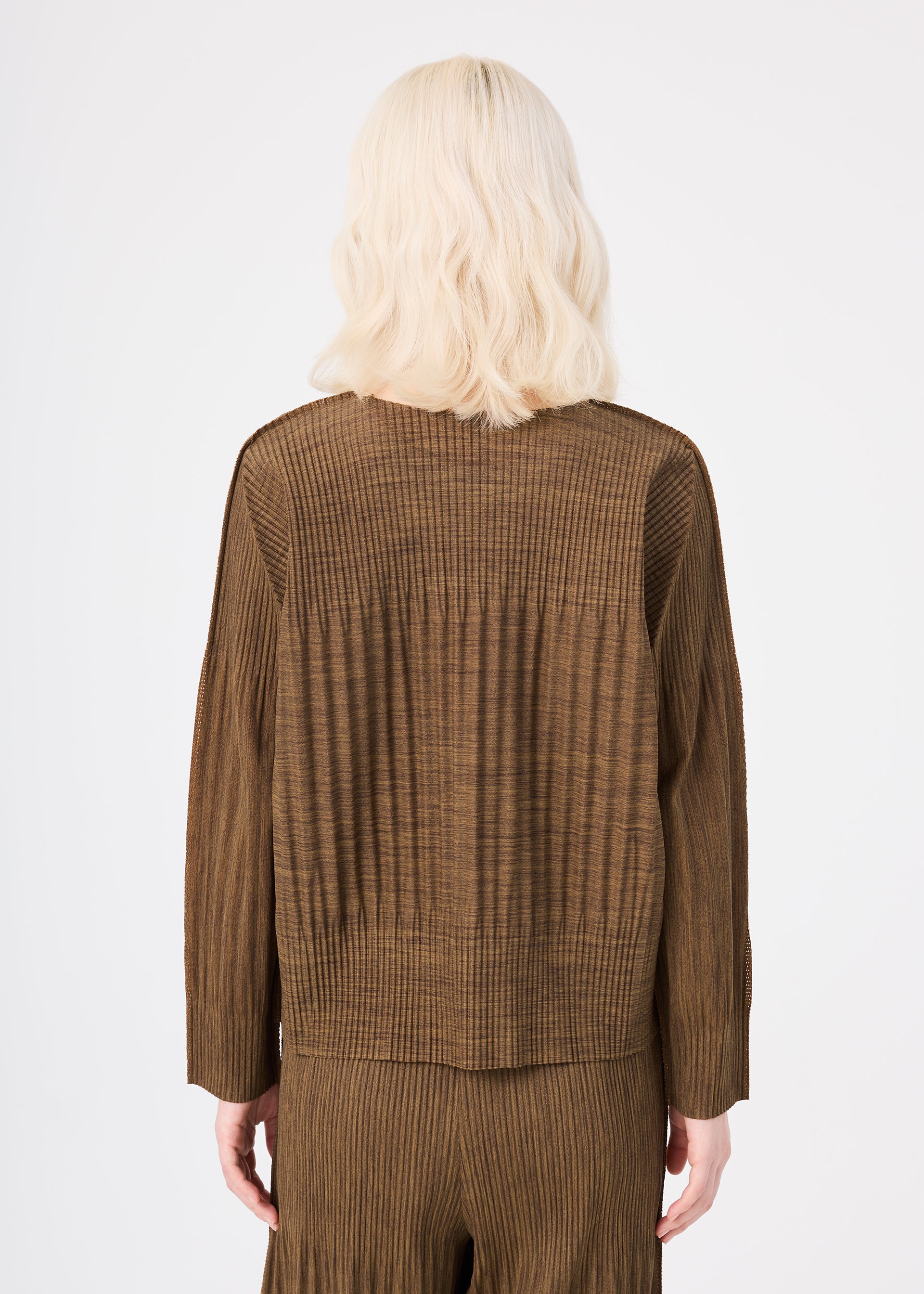 Issey Miyake Mix Fine Knit Pleats top Taupe dlouhý rukáv