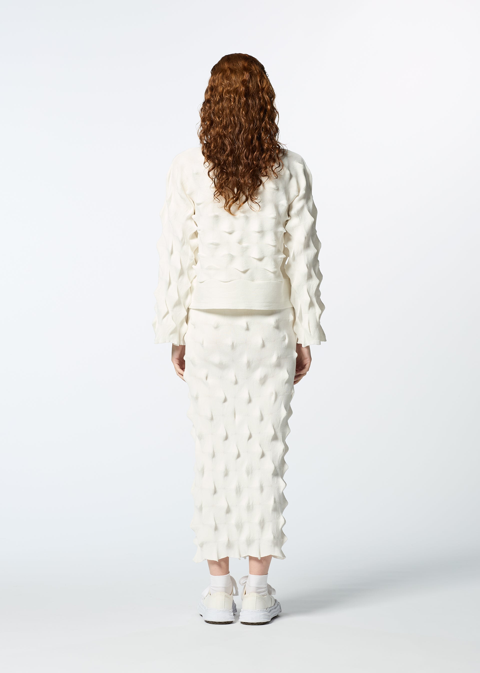 Issey Miyake HaaT Zig Zag Knit sukně bílá organická bavlna