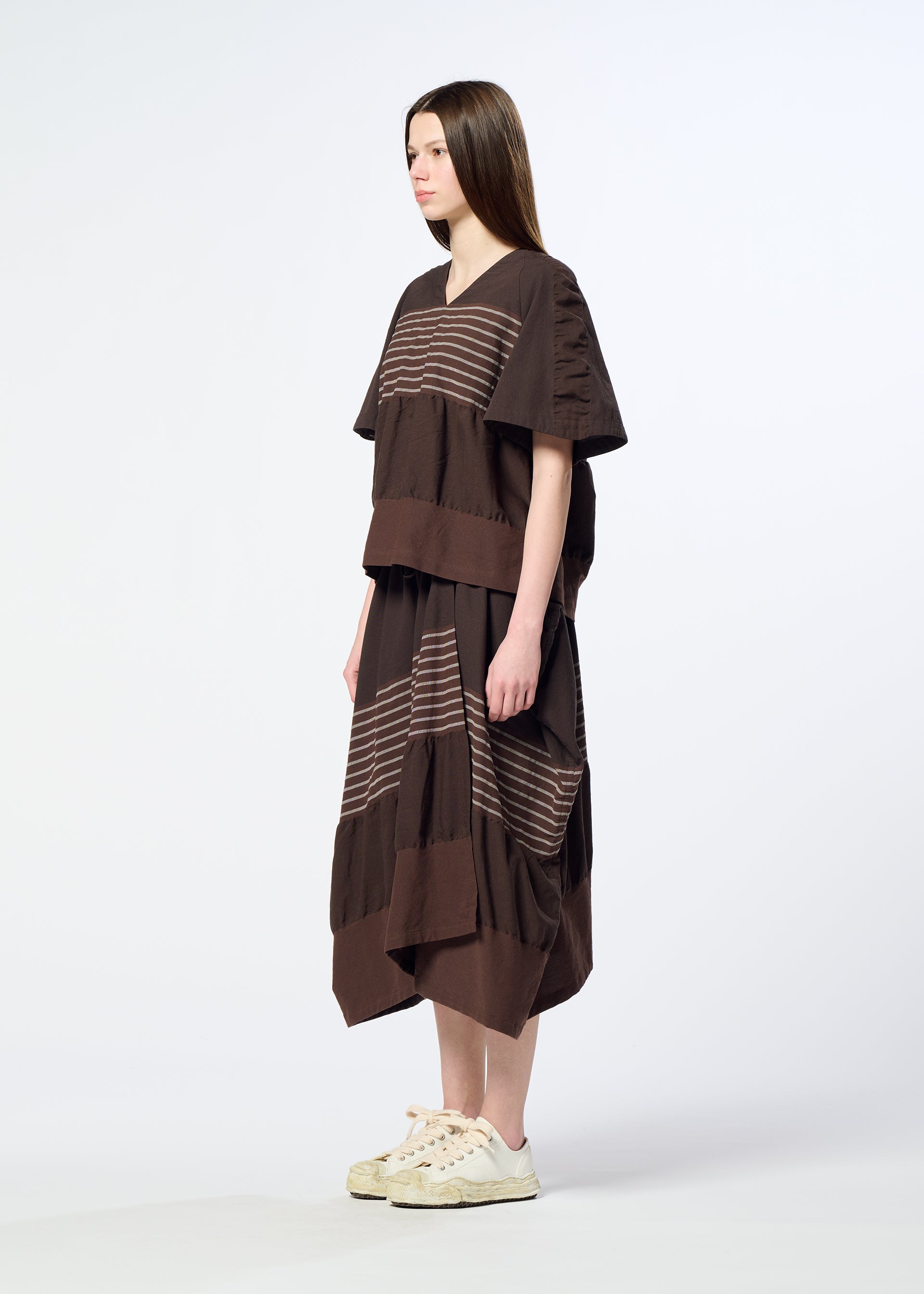 Issey Miyake Collage Stretch II sukně hnědá pruhovaná