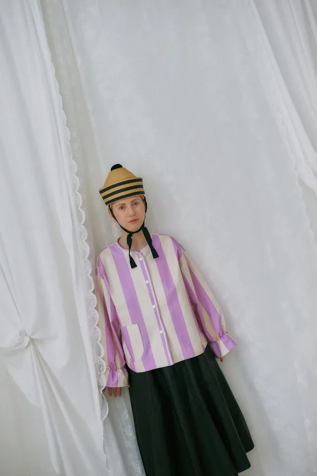 Aurelia & Zwei Frauen Creme Rose Stripes bunda bavlněná pruhovaná
