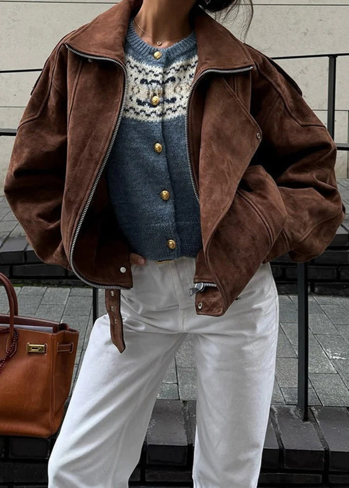 Norielle Bomber bunda semišová hnědá S