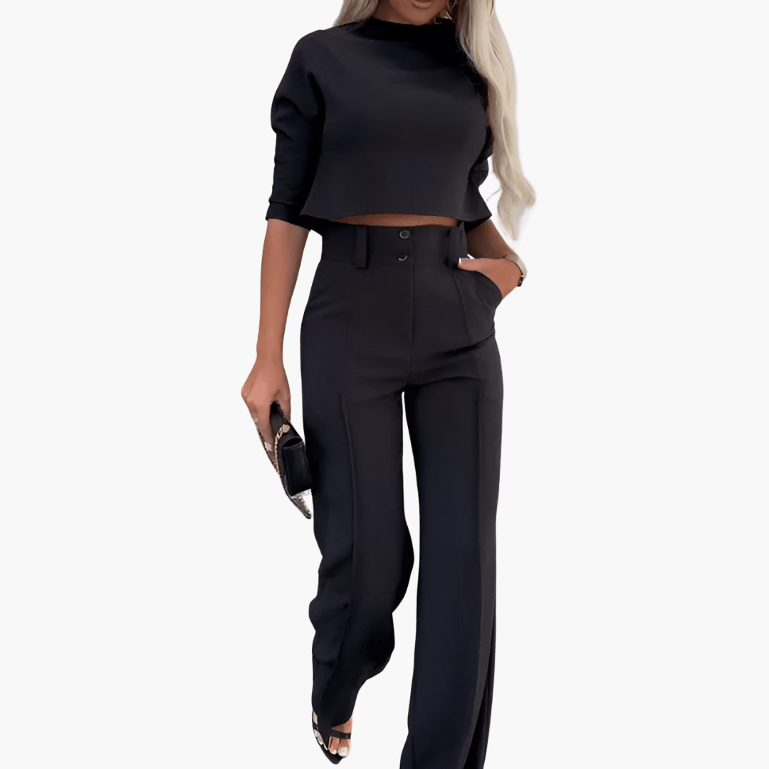 Norielle elegantní souprava kaki top a široké kalhoty