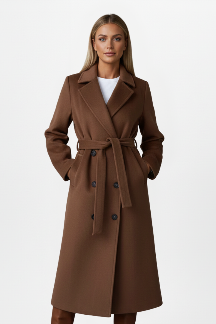 Norielle trenchcoat dlouhý dvouřadý pásek velbloudí