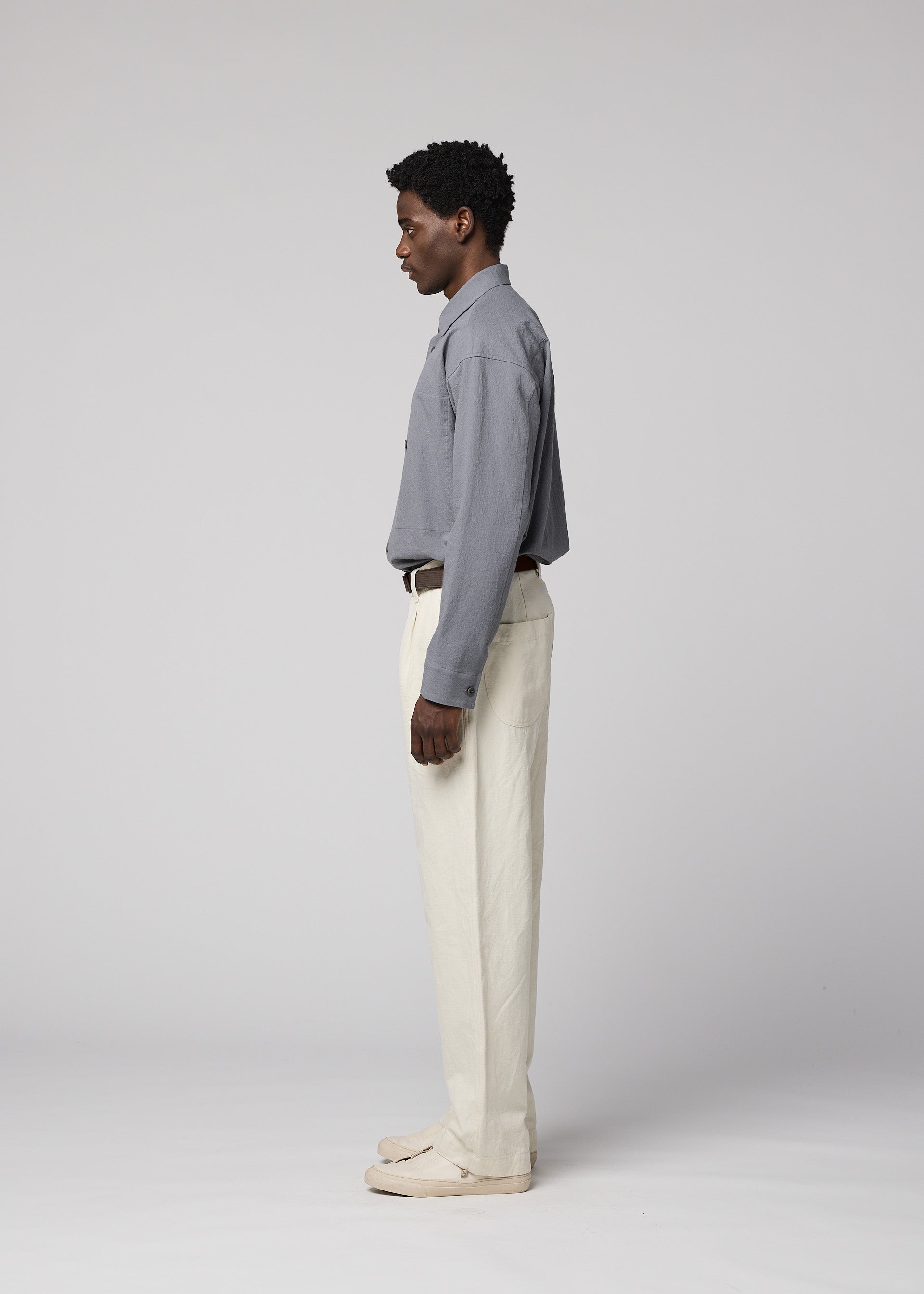 Issey Miyake Im Men Tough Wool Cotton kalhoty ivory vlněné