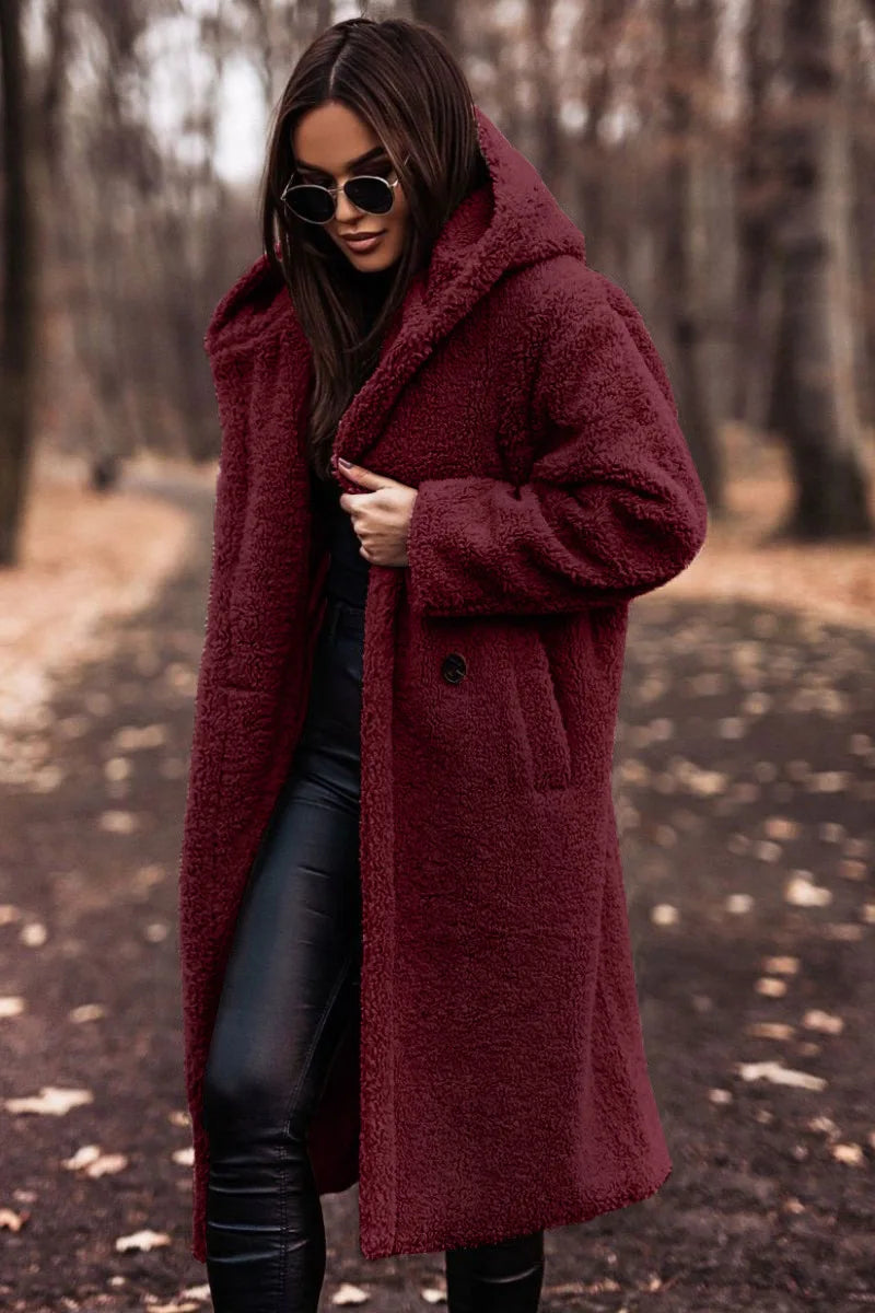 Norielle Faux Fur dlouhý kabát hnědý s kapsami