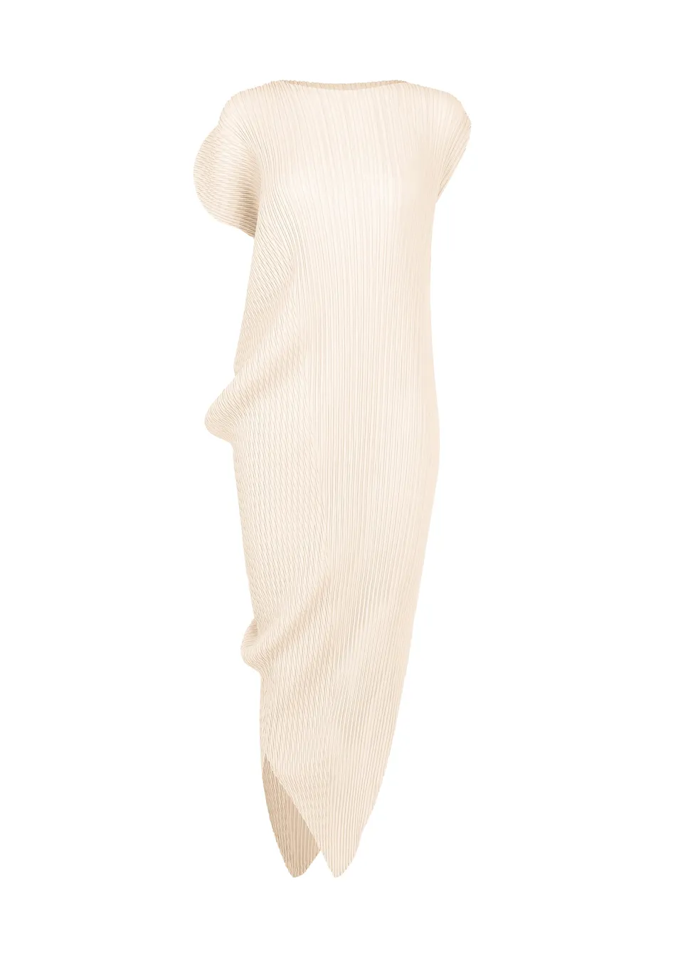 Issey Miyake Leaf Pleats šaty off-white kulatý výstřih