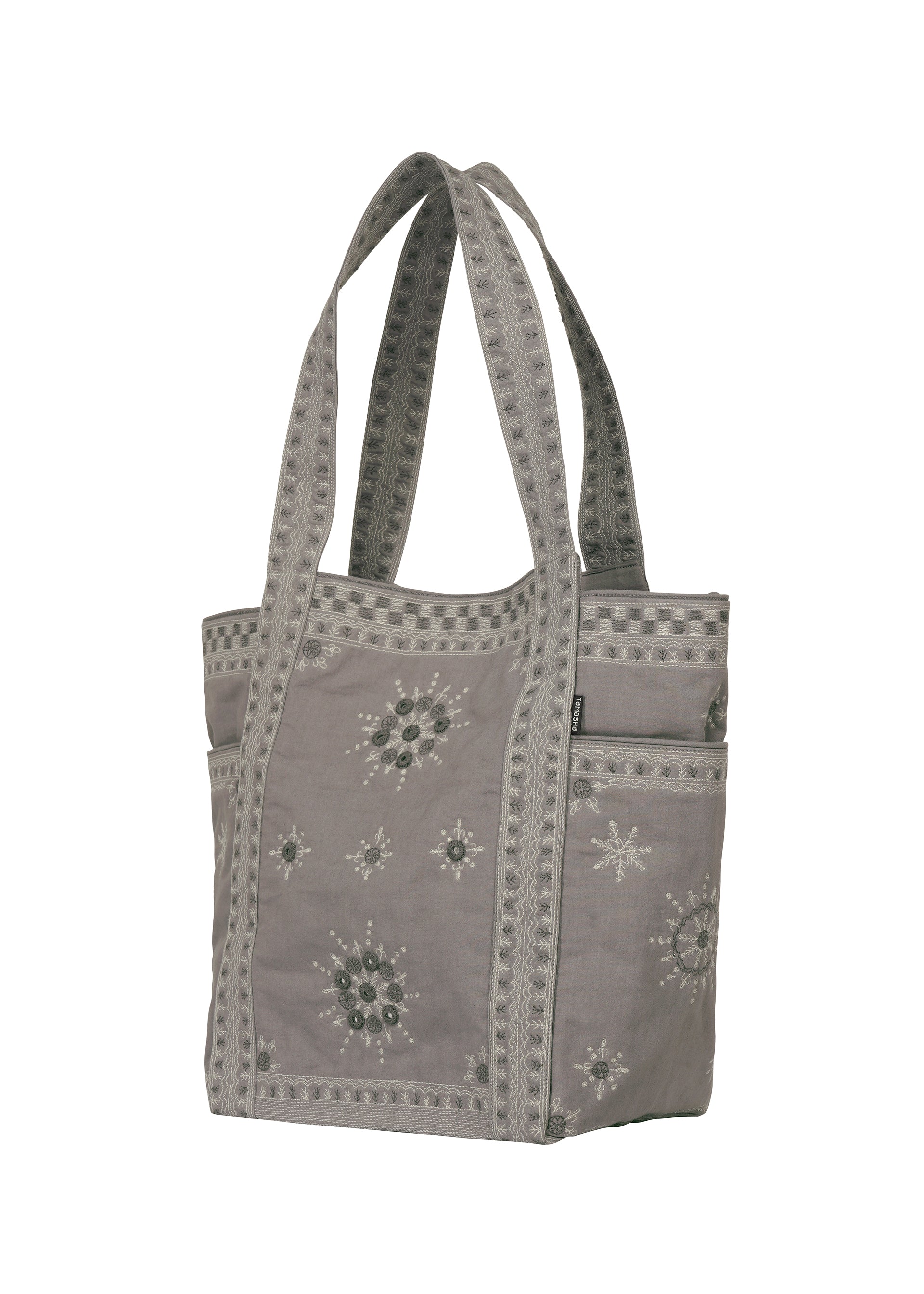 Issey Miyake HaaT Dazzle Mirror Box tote tmavě šedá s výšivkou