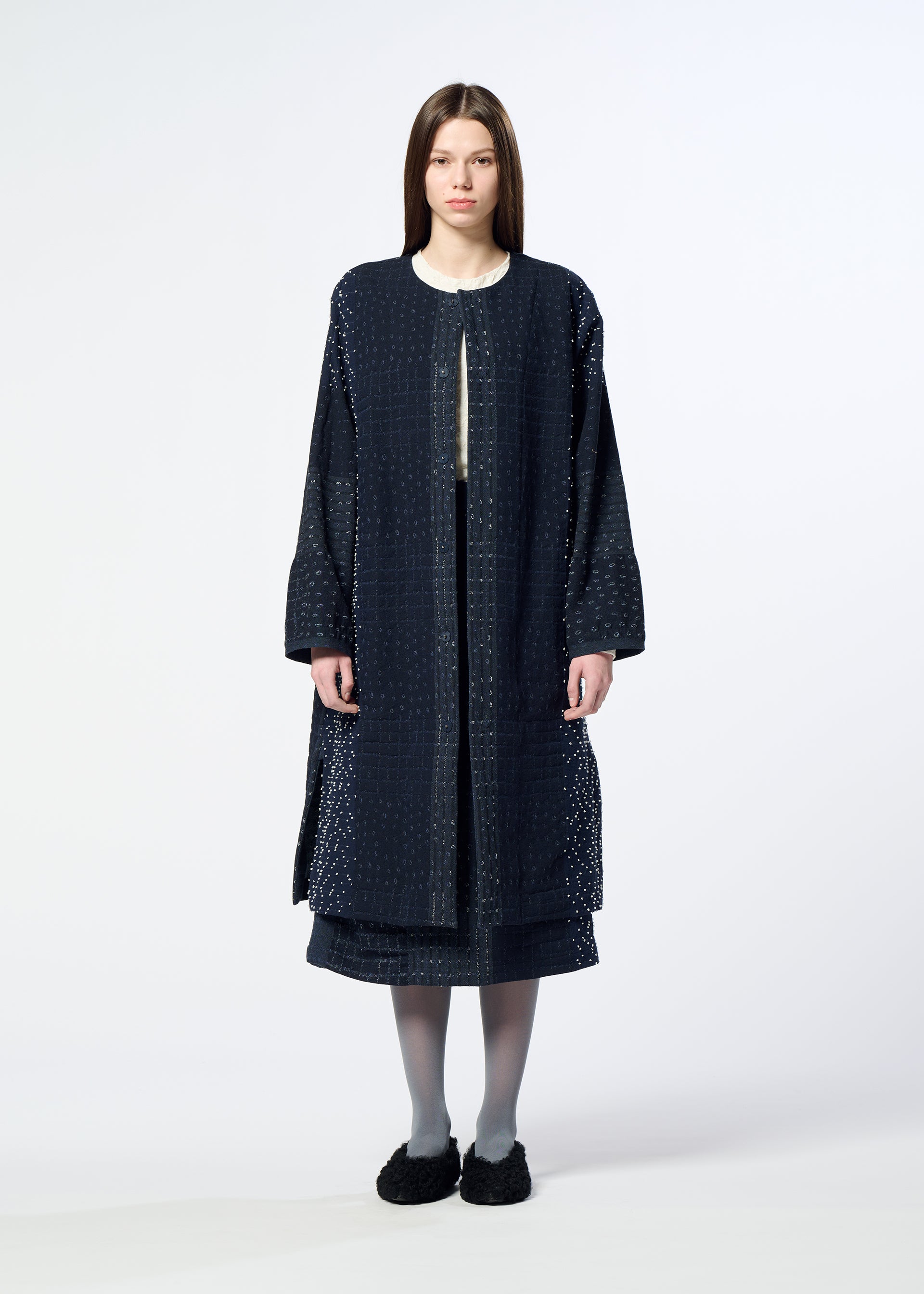 Issey Miyake Collage Stretch kabát dark brown kostka vel.2