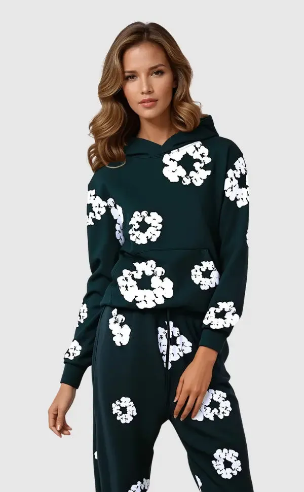 Norielle relaxační souprava mikina kalhoty květy černá