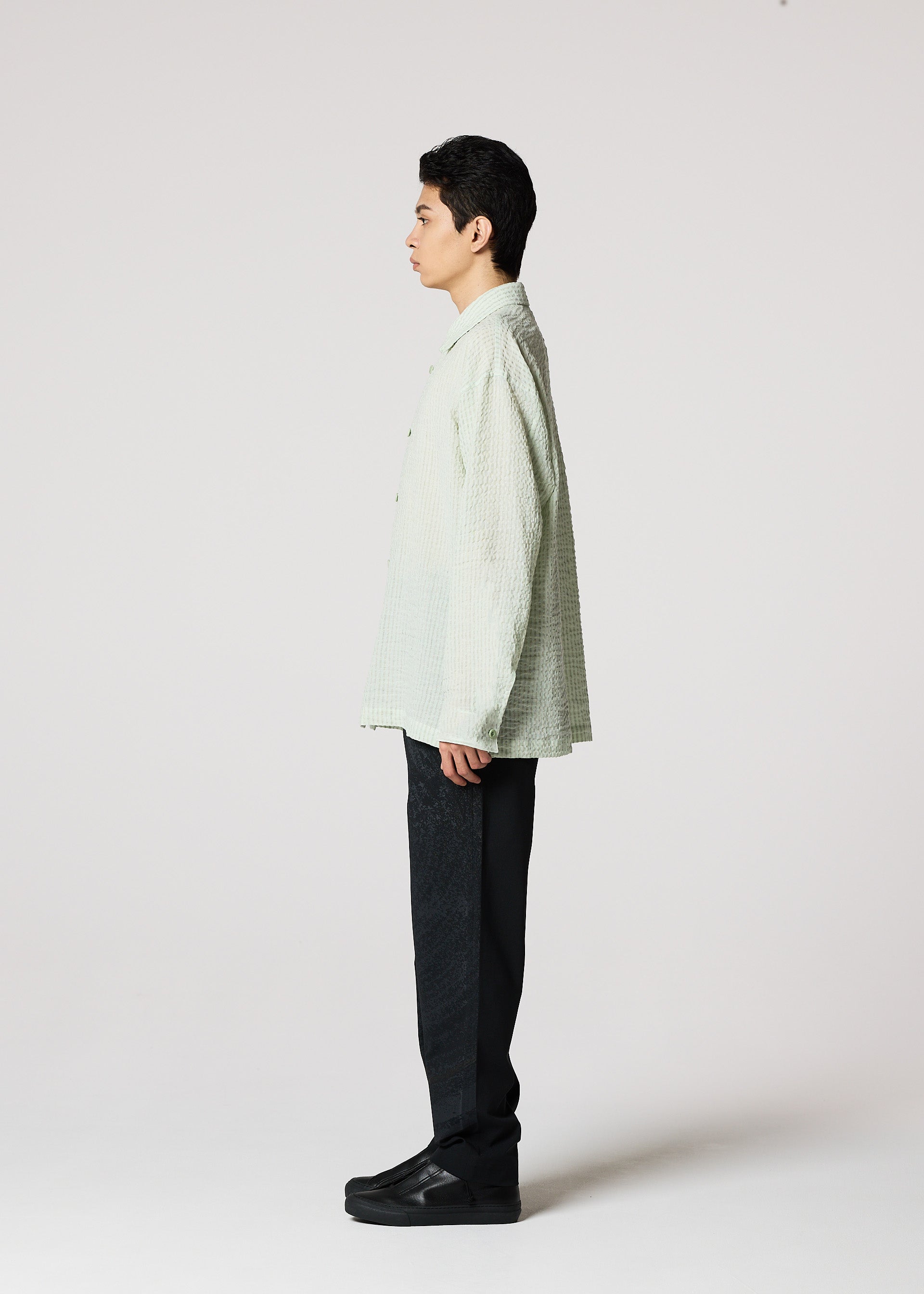 Issey Miyake IM Men Stripe Linen košile šedá