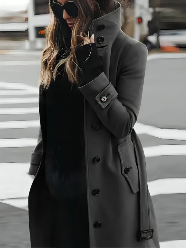 Norielle dlouhý dvouřadý kabát šedý elegantní