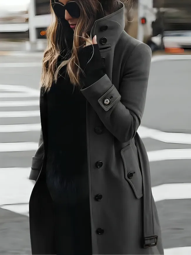 Norielle dlouhý dvouřadý kabát šedý elegantní