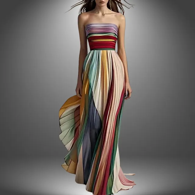 Norielle pruhované bustier maxi šaty vícebarevná