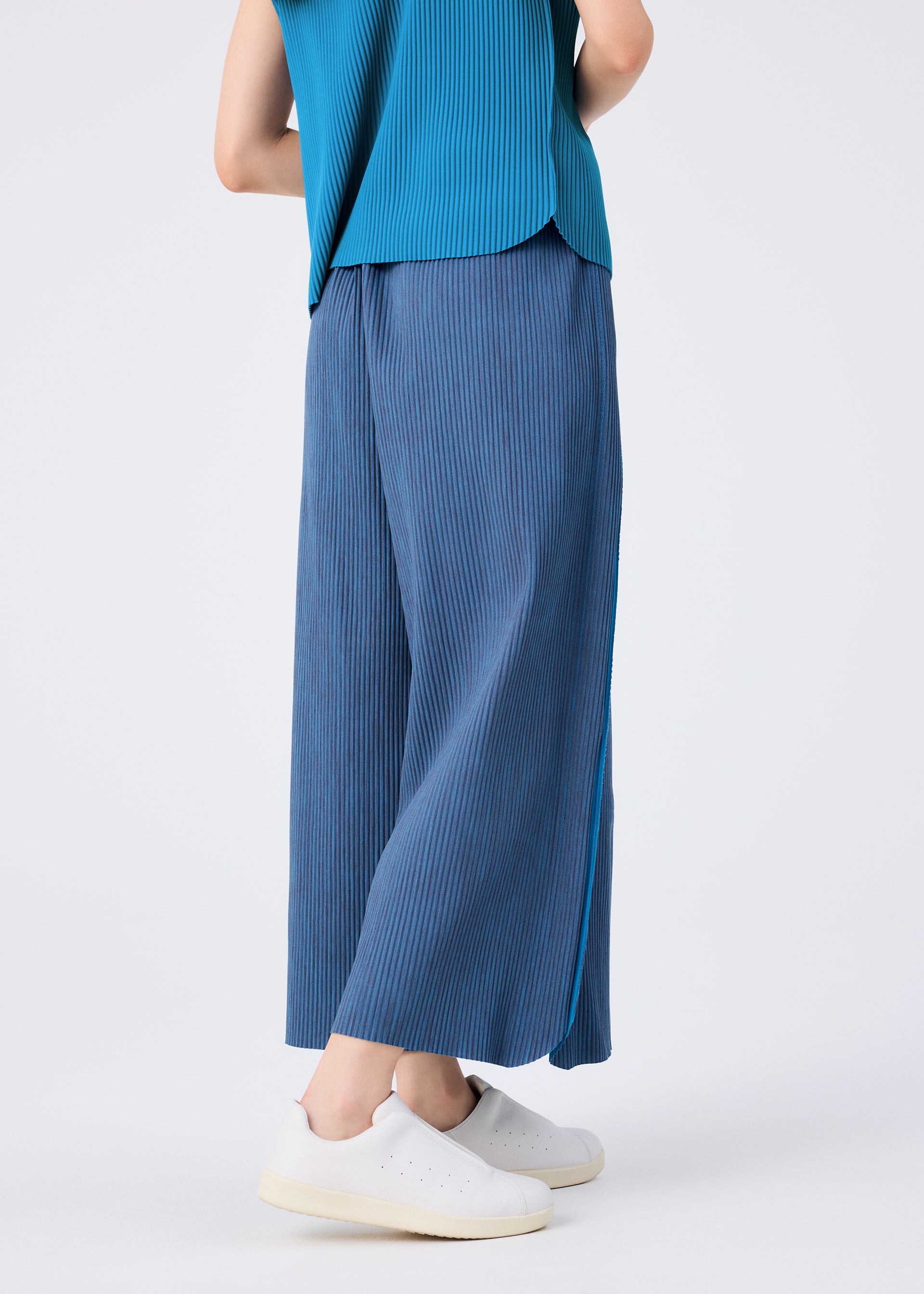 Issey Miyake Mix Fine Knit Pleats kalhoty žluté široké