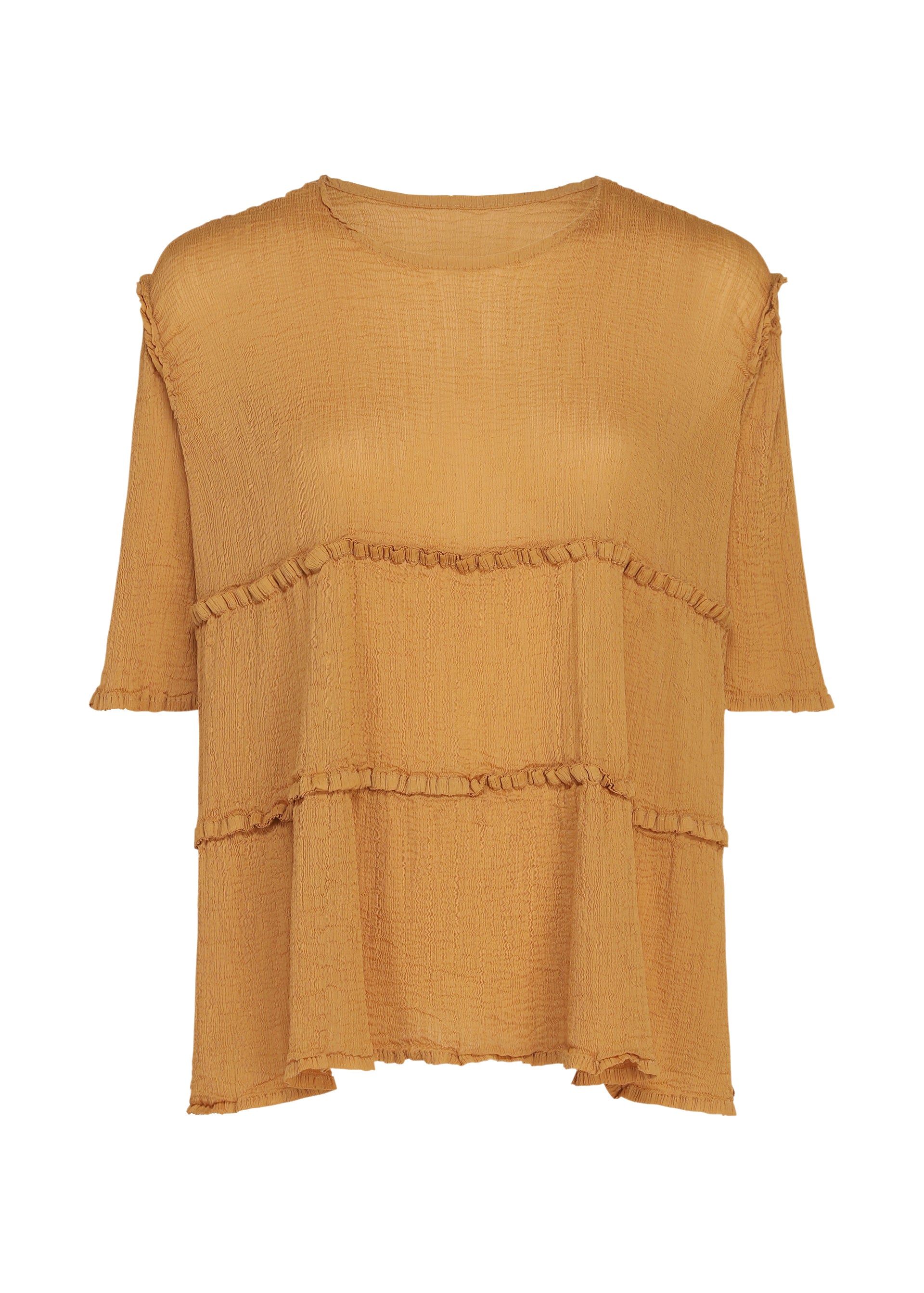 Issey Miyake Flare See-Through Crepe top charcoal krátký rukáv