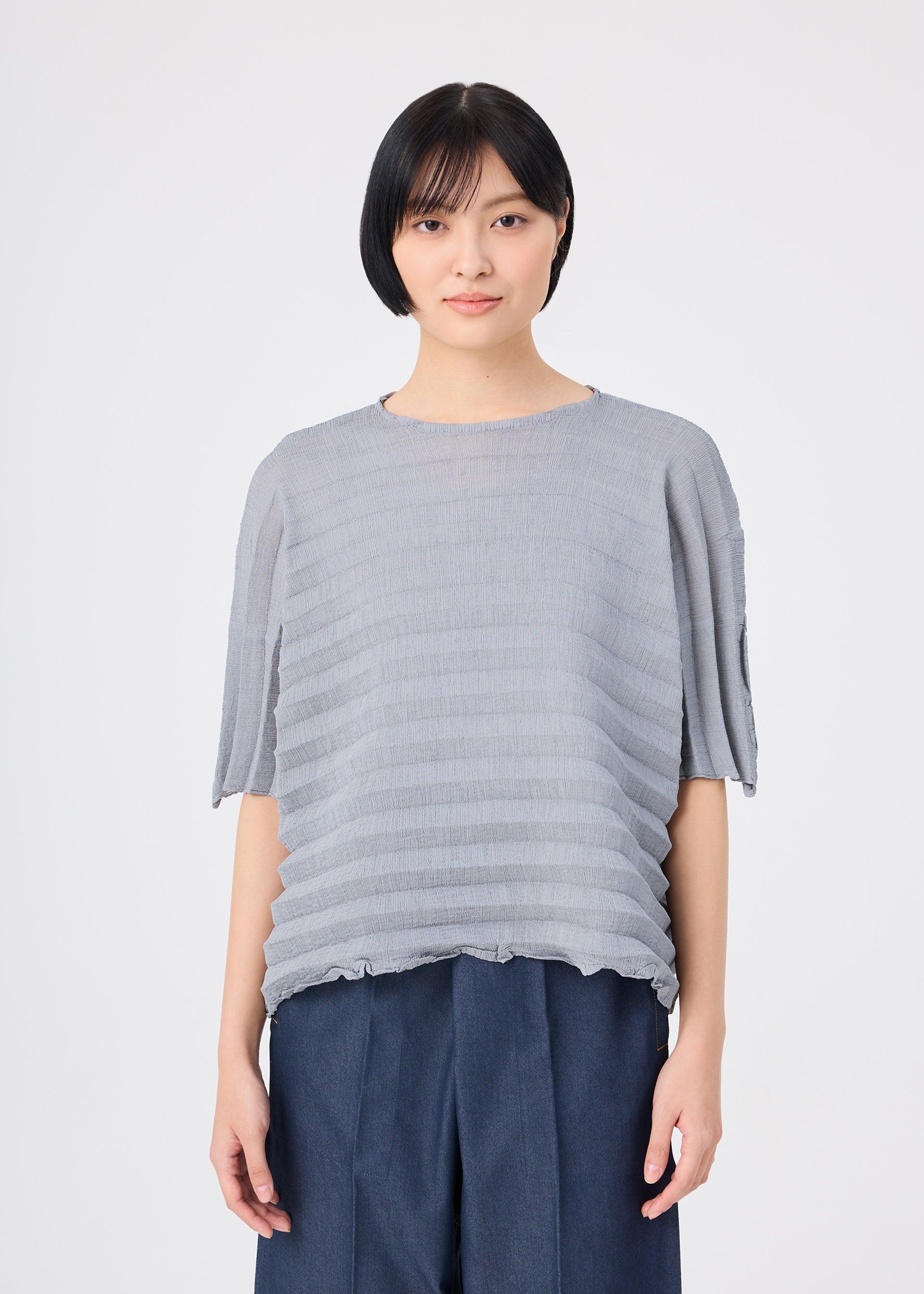 Issey Miyake Accordion See-Through Crepe top Black krepa
