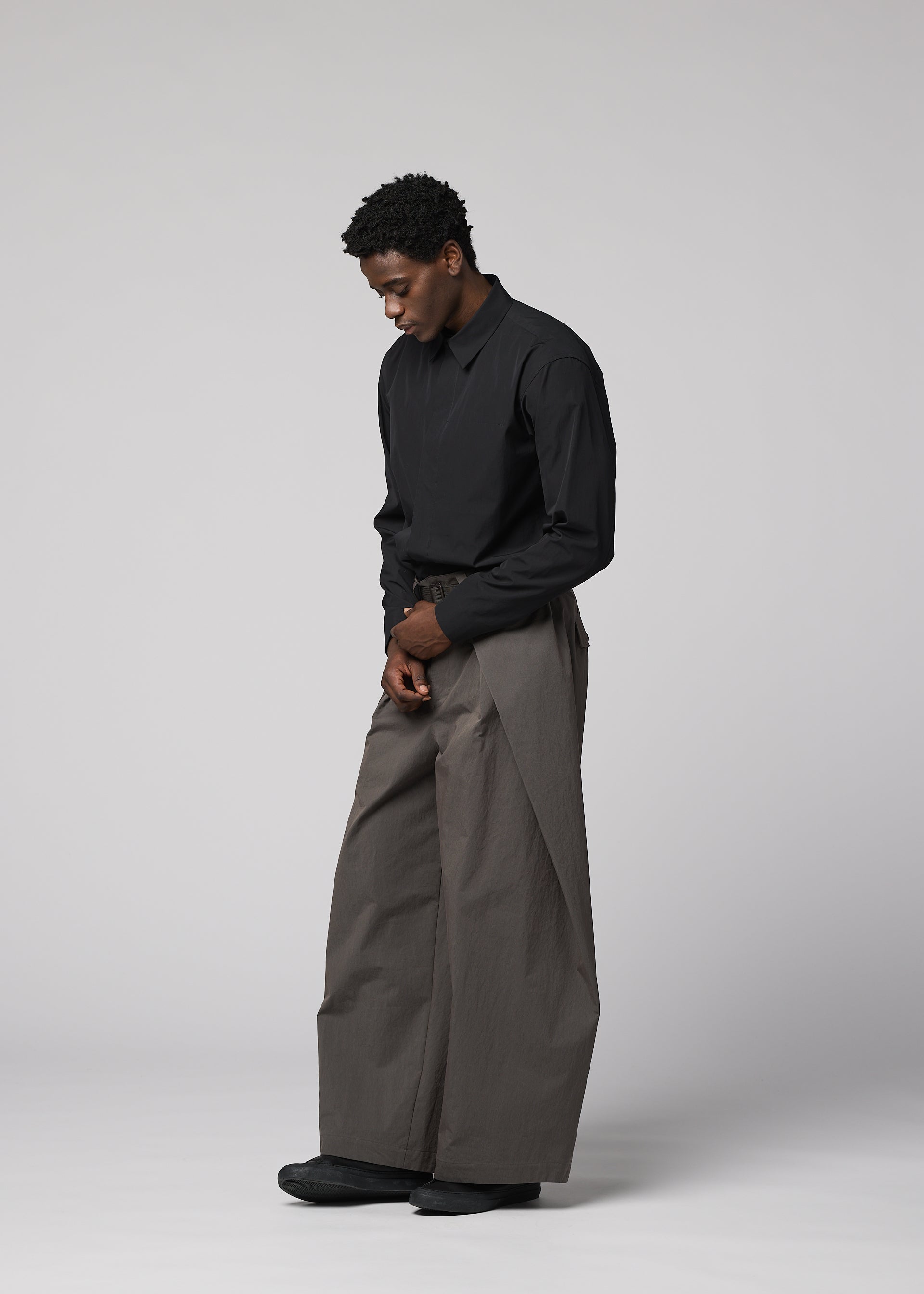 Issey Miyake Overlap kalhoty brown široké