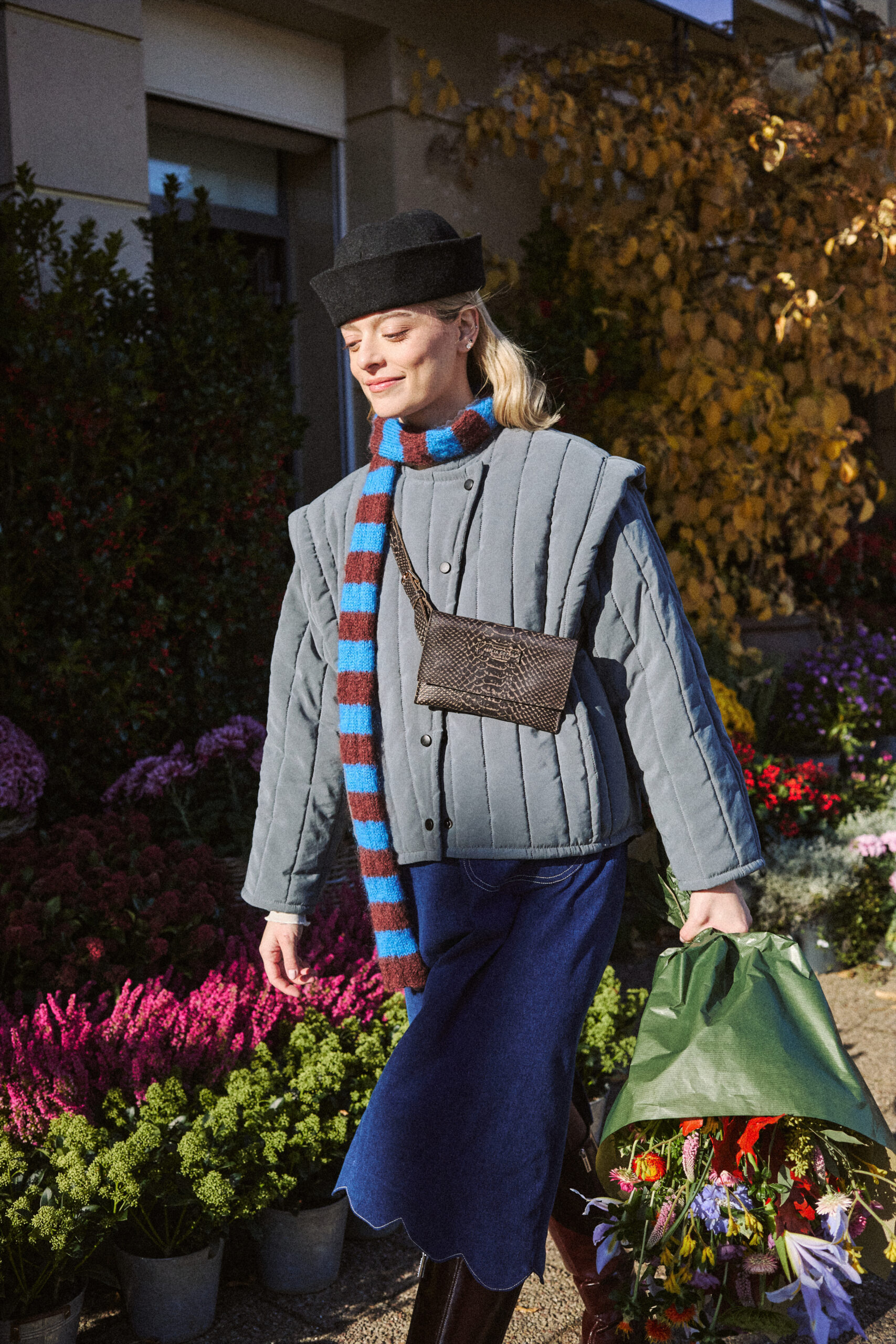 Aurelia & Zwei Frauen Wide Stripes šála mohérová indigo-čokoládová
