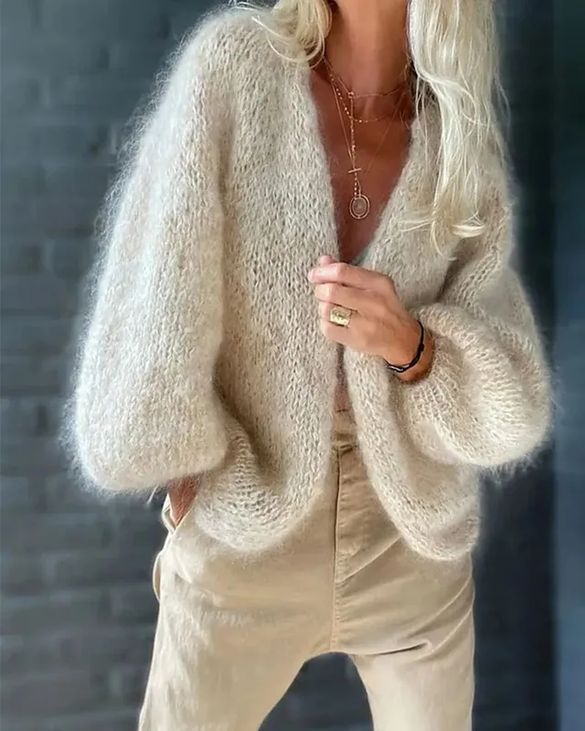 Norielle pletený cardigan béžový M volný střih
