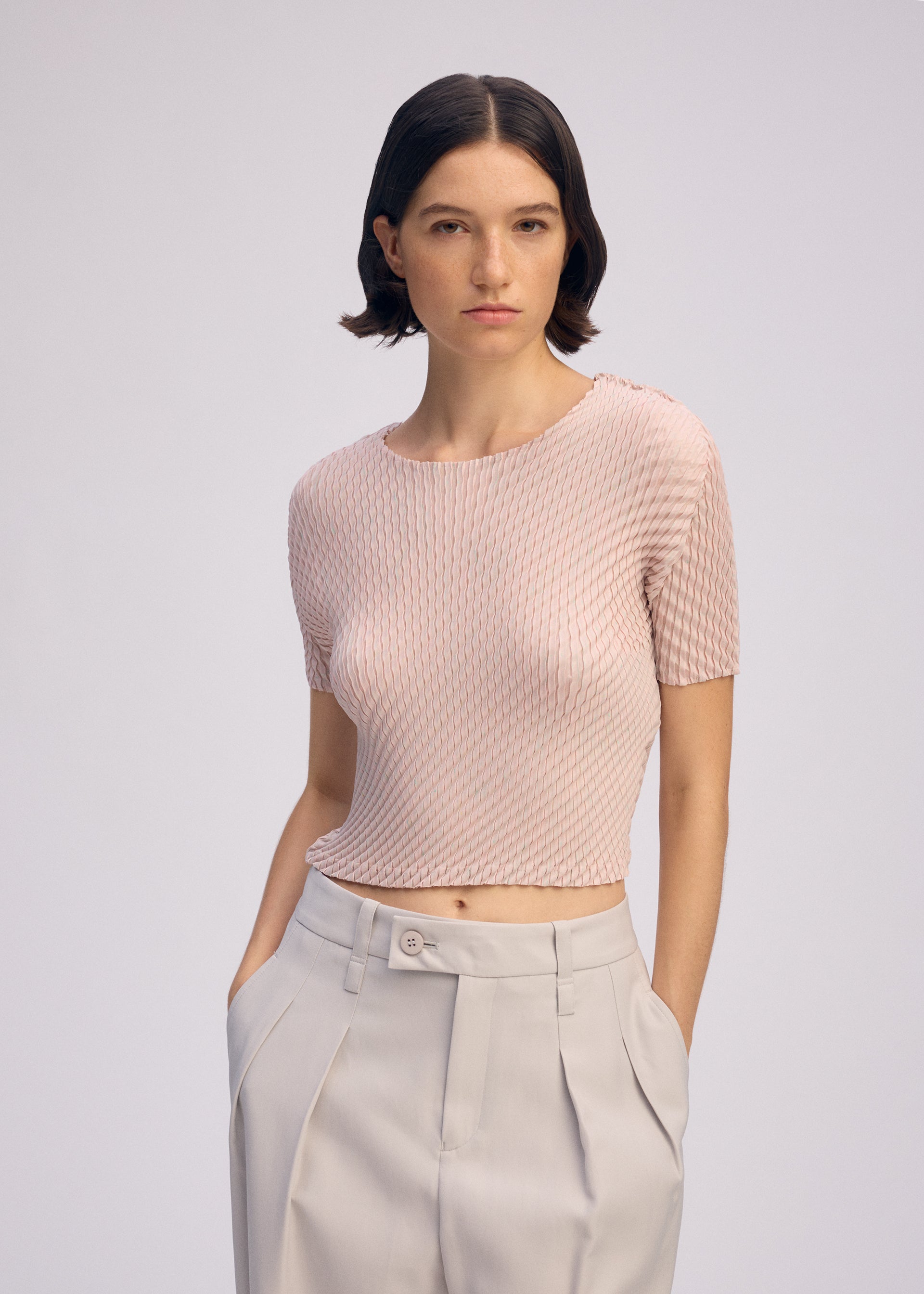 Issey Miyake Restore Blend Pleats tričko růžové