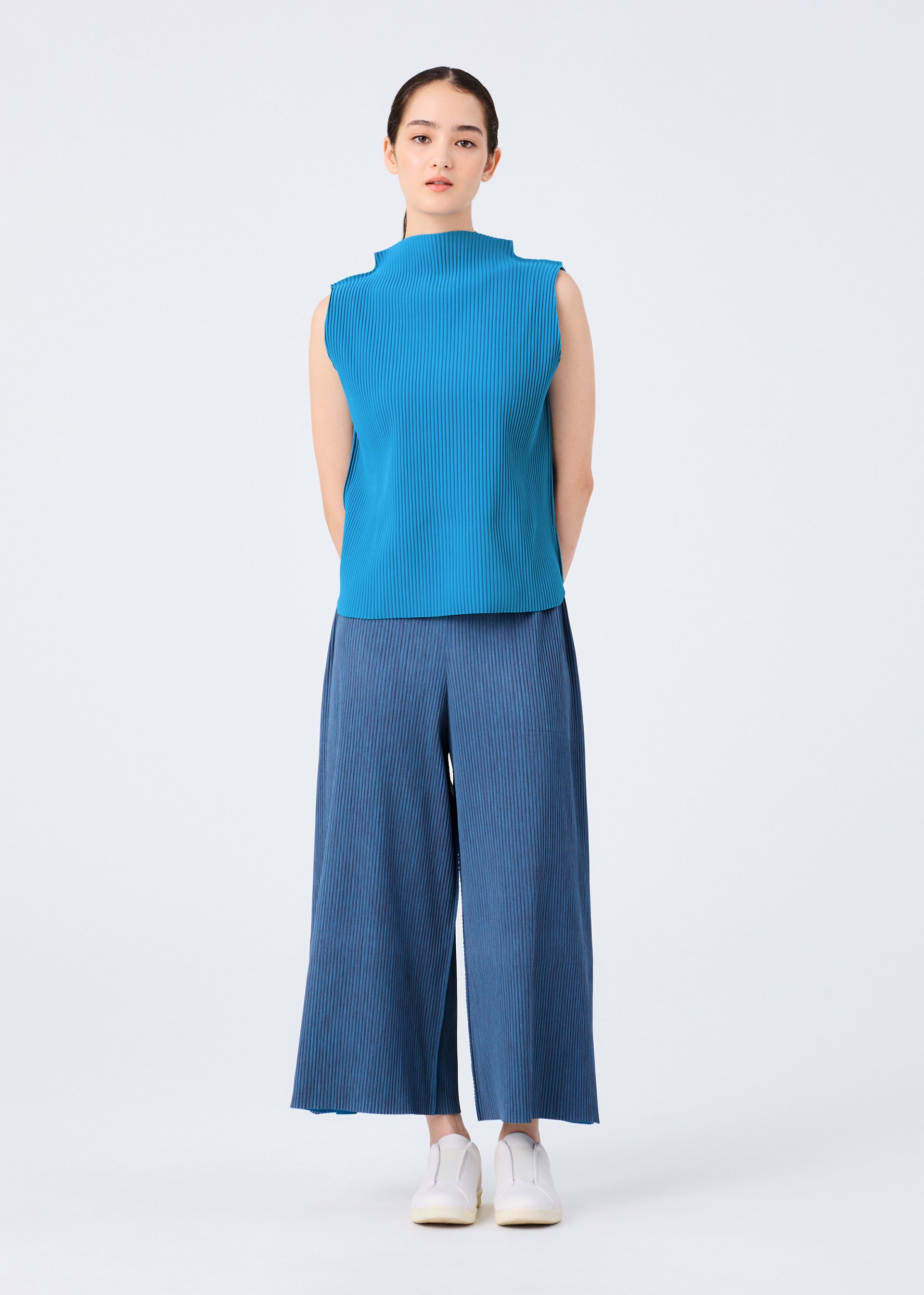 Issey Miyake Mix Fine Knit Pleats kalhoty žluté široké