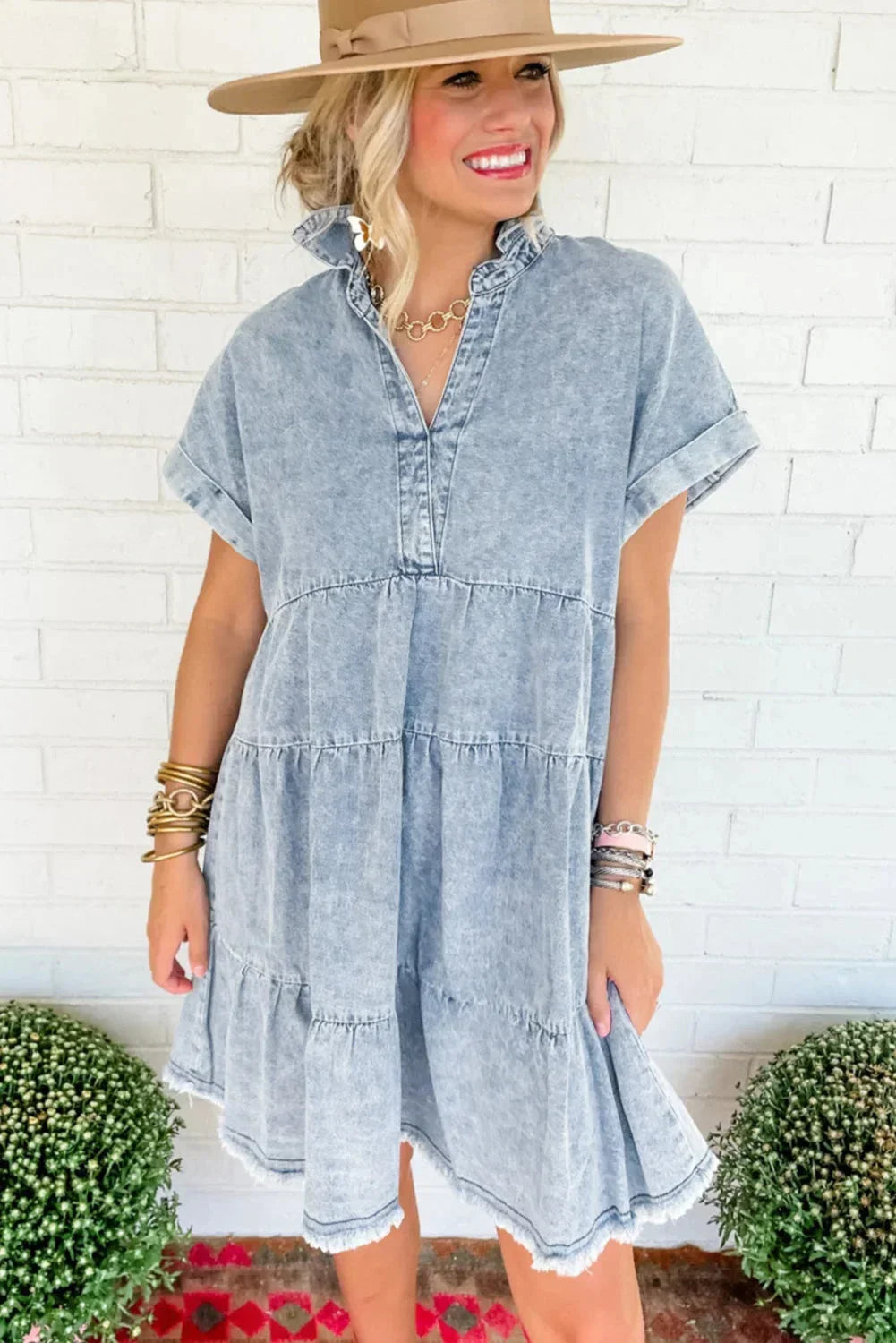 Norielle Denim krátké košilové šaty denimové s kapsami