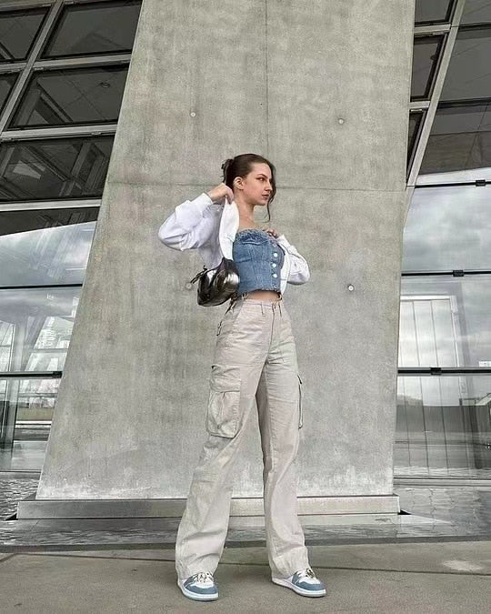 Norielle cargo kalhoty vysoký pas khaki
