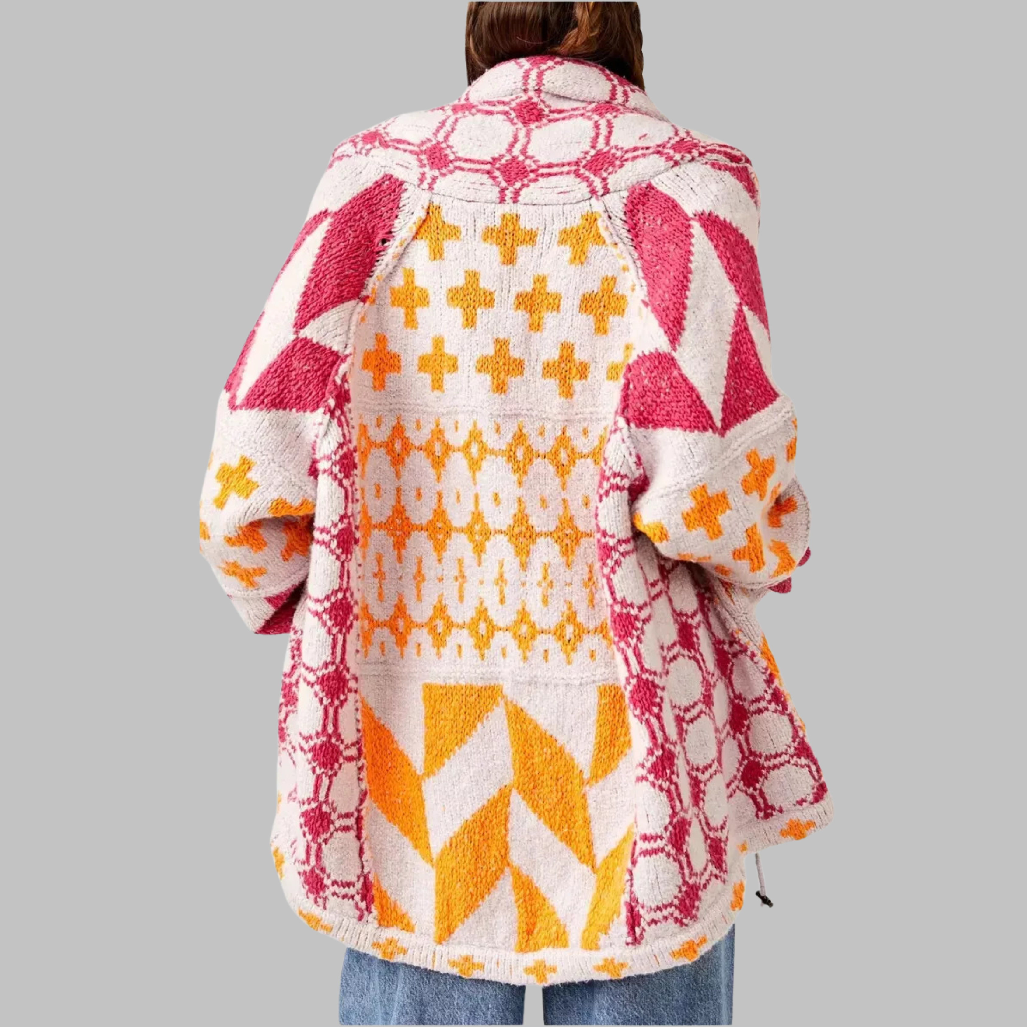 Norielle cardigan oversize modrý geometrický vzor