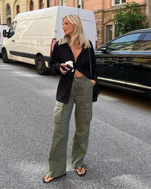 Norielle cargo kalhoty vysoký pas khaki